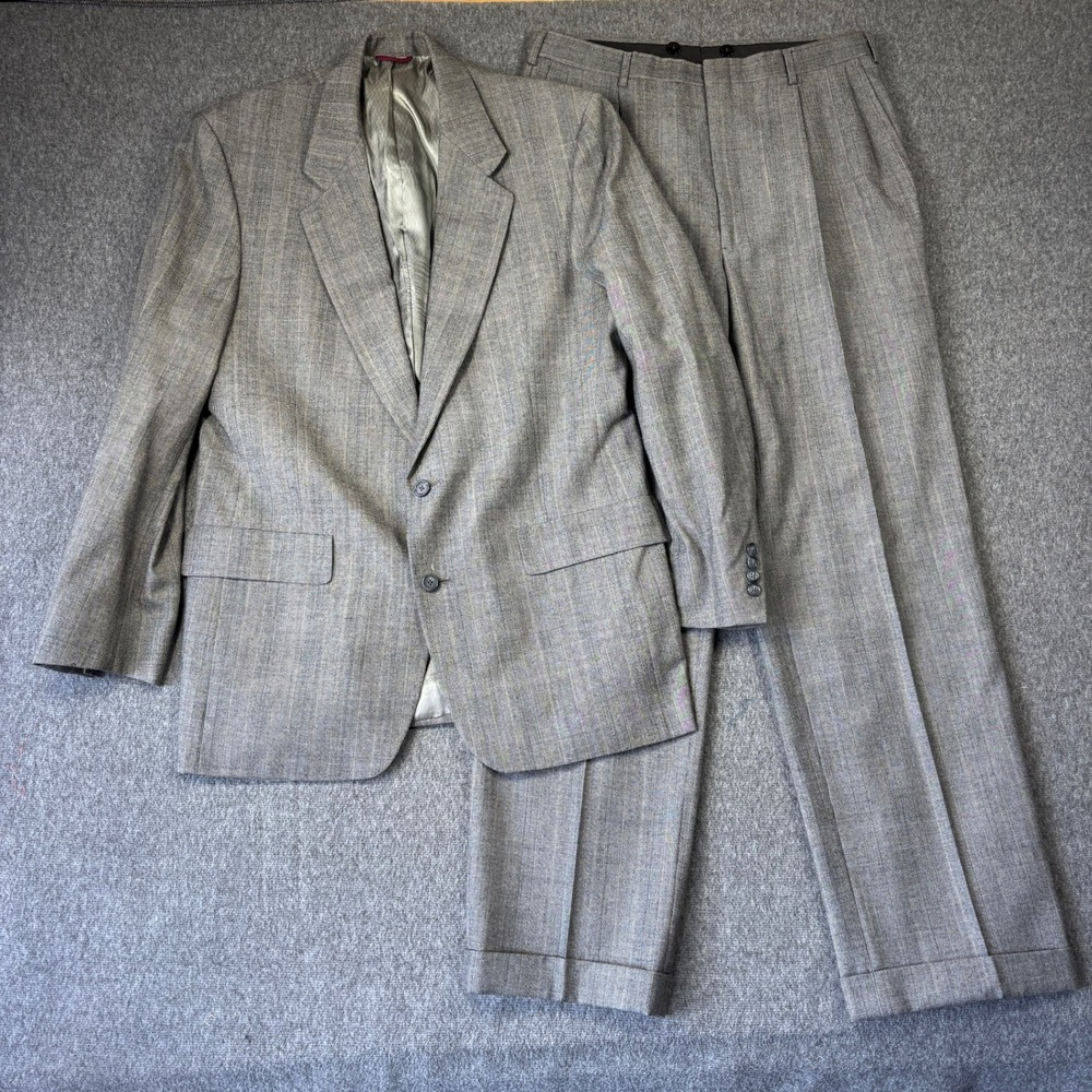 Hart Schaffner Marx Mens Gray Glen Plaid Wool 2 Piece Suit 42L 34X32 USA Made